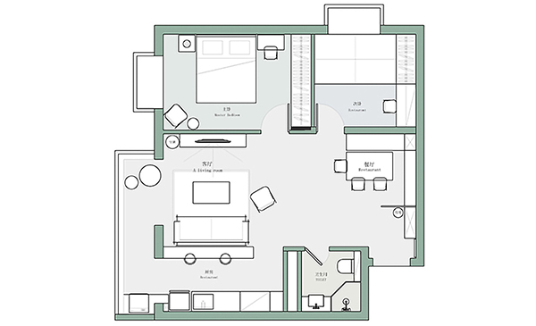 用墨綠色、白色、湖藍和灰色混合打造的ins風裝修2